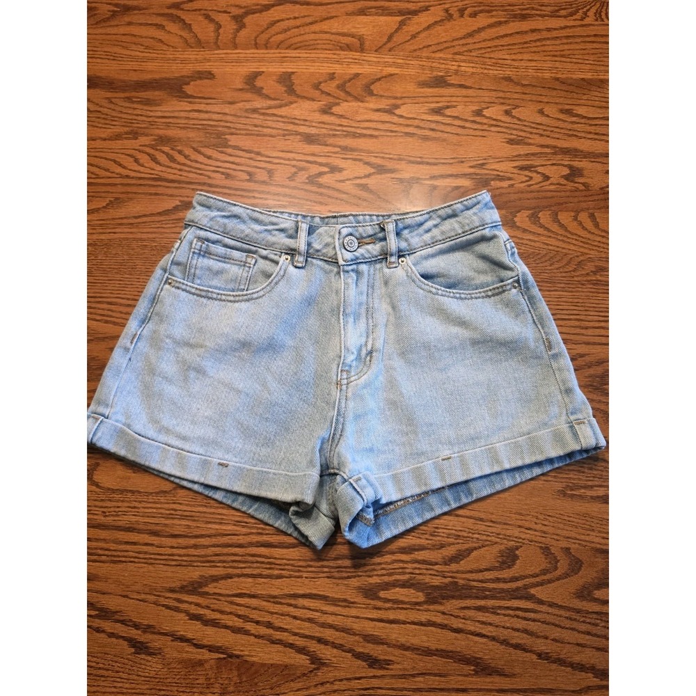 PacSun‎ Mom Short High Rise Denim Shorts Blue Light Wash 24 Cuffed Pockets